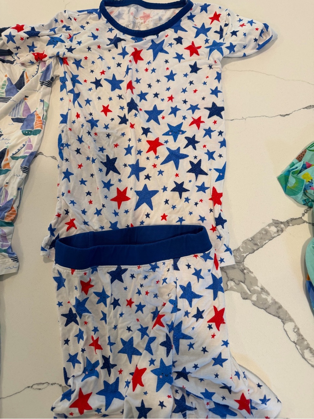 Little Sleepies White Pajama Set with Blue & Red Stars